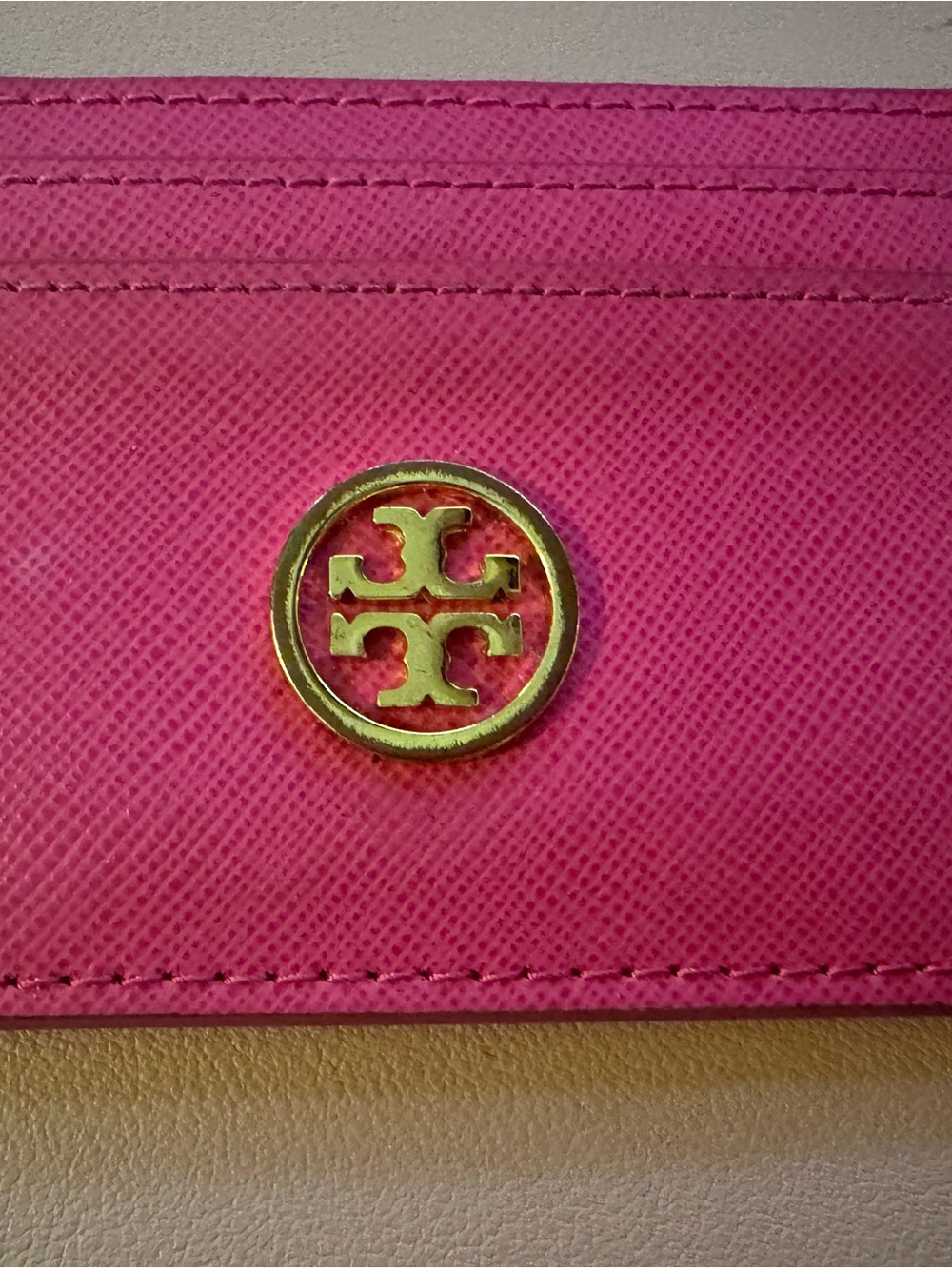 Tory Burch Fuchsia Card Holder with Gold Logo